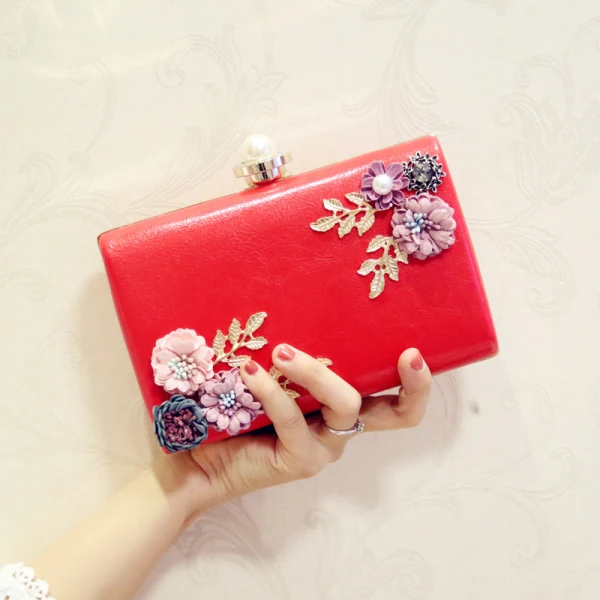 Luxury / Gorgeous 2017 White Pearl Pink Red Black Apricot / Beige Leaf Ankle Strap PU Beach Church Outdoor / Garden Clutch Bags