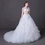 Sexy Pierced Wedding Dresses 2017 A-Line / Princess Scoop Neck Sleeveless Appliques Lace White Ruffle Tulle Court Train