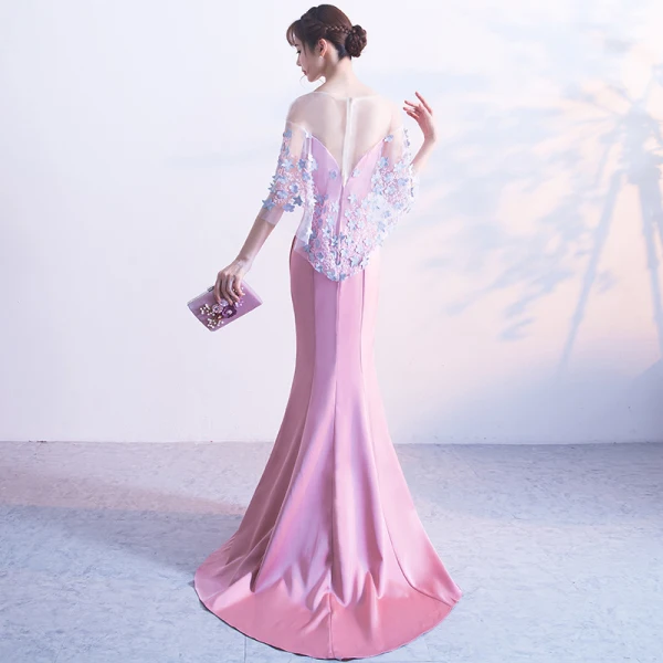 Chic / Beautiful Blushing Pink Evening Dresses 2017 Trumpet / Mermaid U-Neck Charmeuse Appliques Backless Evening Party Formal Dresses