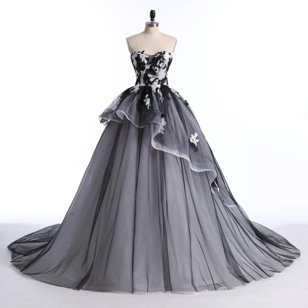 black and white lace dress prom Elegant Black and Silver Lace Long Prom Dress, A-Line Square Neck Part main image 1