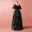 Chic / Beautiful Black Plus Size Evening Dresses  2018 A-Line / Princess V-Neck Tulle Satin Backless Printing Crossed Straps Summer Short Sleeve Evening Party Formal Dresses