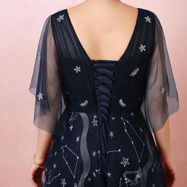 Bling Bling Bleu Marine Robe De Soirée 2018 Tulle Dos Nu Impression Printemps Soirée Robe De Ceremonie