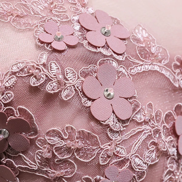 Luxury / Gorgeous Court Train Blushing Pink Evening Dresses  2018 Long Sleeve A-Line / Princess U-Neck Lace-up Appliques Backless Beading Evening Party Formal Dresses