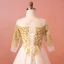 Classic Elegant Gold Plus Size Wedding Dresses 2018 A-Line / Princess Lace Tulle U-Neck Appliques Backless Wedding