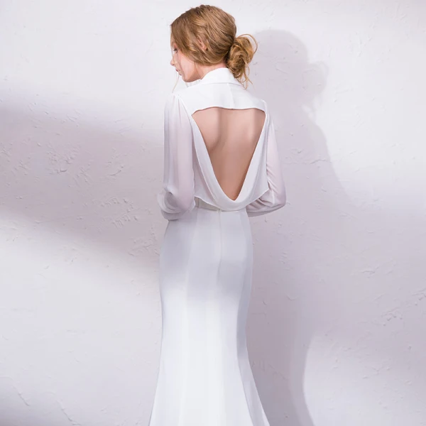 Modern / Fashion White Evening Dresses 2018 Trumpet / Mermaid Floor-Length / Long Tulle V-Neck Backless Beading Crystal Evening Party Formal Dresses