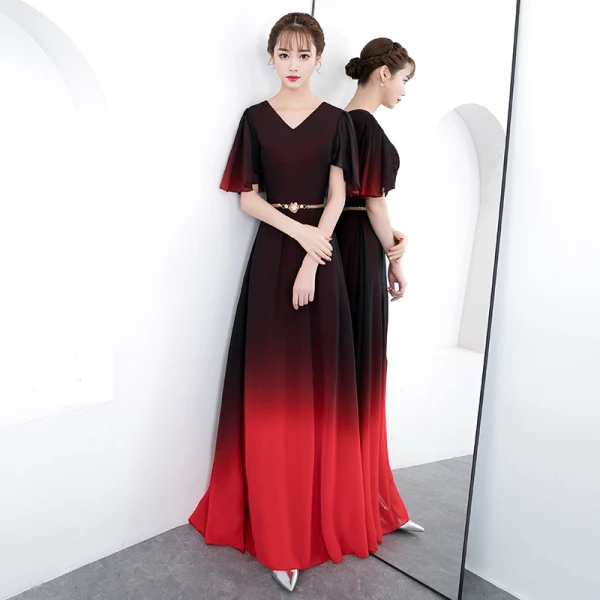 Chic / Belle Dégradé De Couleur Longue Robe De Soirée 2018 Princesse V-Cou Tulle Dos Nu Soirée Robe De Ceremonie