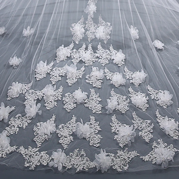 Modest / Simple White Cathedral Train Wedding Tulle Lace Appliques Beading Wedding Veils 2018