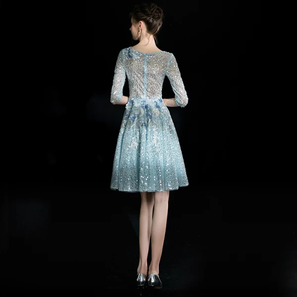 Modern / Fashion Multi-Colors Short Graduation Dresses 2018 A-Line / Princess U-Neck Tulle Backless Beading Pierced Sequins Sparkly Homecoming Formal Dresses