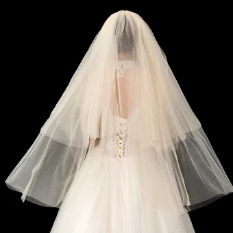 Modest Simple Champagne Short Wedding Veils 2019 Tulle Wedding Accessories