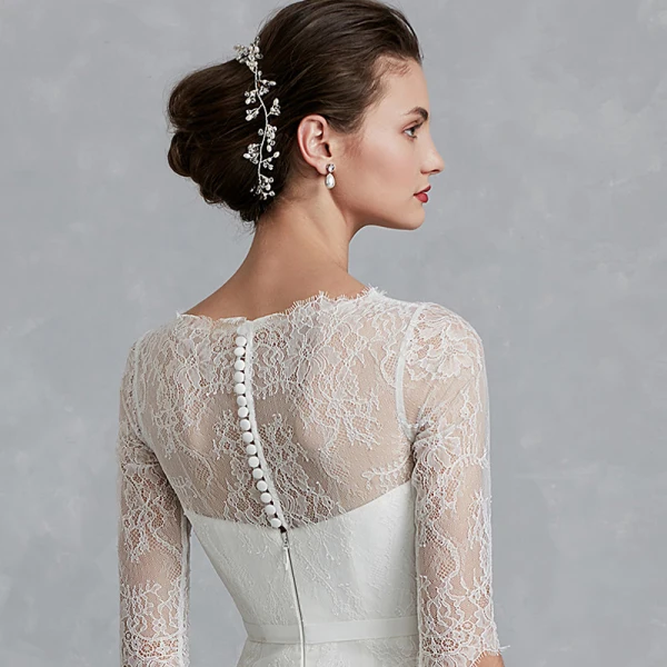 Klassisk Eleganta Vita Bröllopsklänningar 2020 Prinsessa V-Hals 1/2 ärm Halterneck Broderade Royal Train Bröllop
