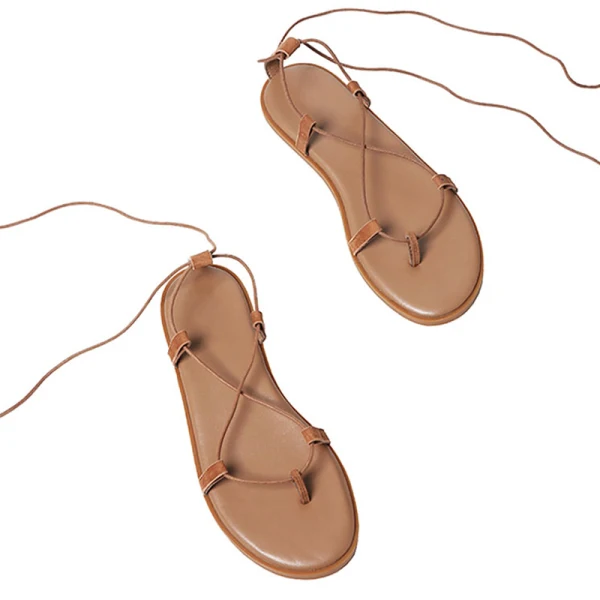 Bohemia Brown Womens Sandals 2019 Summer Beach Outdoor / Garden Open / Peep Toe Strappy X-Strap Flat Sandals Womens Shoes