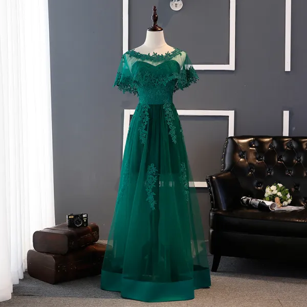 Affordable Dark Green Bridesmaid Dresses 2017 A-Line / Princess Sweetheart Appliques Lace Floor-Length / Long