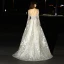 Modern / Fashion Champagne Wedding Dresses 2017 A-Line / Princess Square Neckline Long Sleeve Appliques Lace Sweep Train