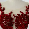 Snygga / Fina Burgundy Aftonklänningar 2017 Prinsessa U-Hals Spets Appliqués Halterneck Pierced Rhinestone Handgjort Afton Balklänningar