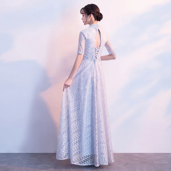 Chic / Belle Argenté Robe De Soirée 2017 Tulle Bretelles croisées Dos Nu Perlage Faux Diamant Col Haut Robe De Ceremonie