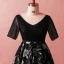 Chic / Beautiful Black Plus Size Evening Dresses  2018 A-Line / Princess V-Neck Tulle Satin Backless Printing Crossed Straps Summer Short Sleeve Evening Party Formal Dresses