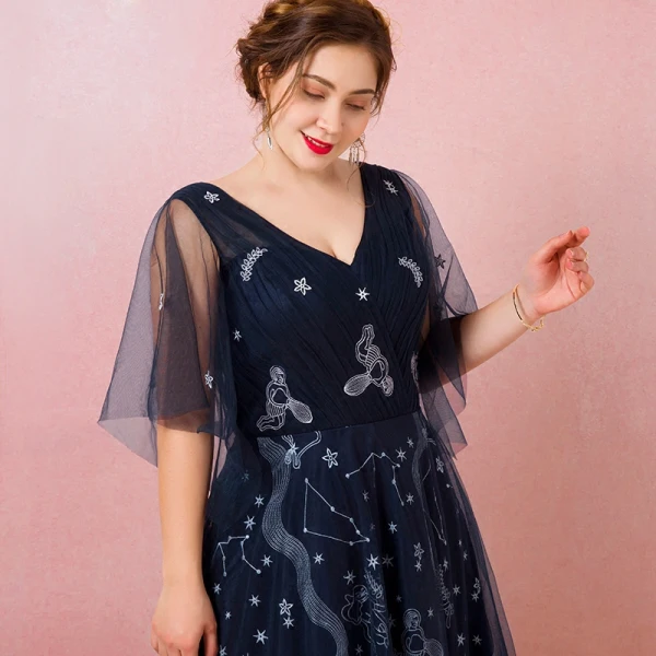 Bling Bling Bleu Marine Robe De Soirée 2018 Tulle Dos Nu Impression Printemps Soirée Robe De Ceremonie
