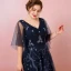 Bling Bling Bleu Marine Robe De Soirée 2018 Tulle Dos Nu Impression Printemps Soirée Robe De Ceremonie