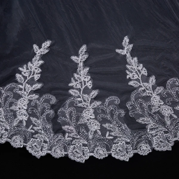 Affordable White Wedding 2018 Lace Tulle Appliques Beading Wedding Veils