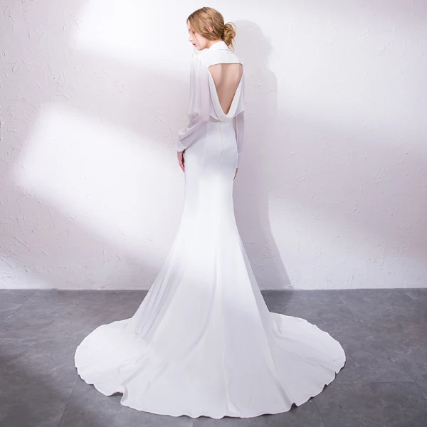 Modern / Fashion White Evening Dresses 2018 Trumpet / Mermaid Floor-Length / Long Tulle V-Neck Backless Beading Crystal Evening Party Formal Dresses
