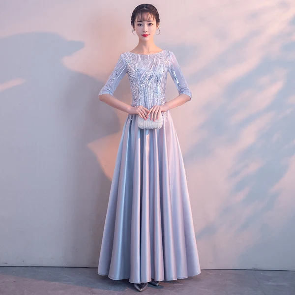 Modest / Simple Black Floor-Length / Long Evening Dresses 2018 A-Line / Princess Charmeuse U-Neck Beading Sequins Evening Party Formal Dresses