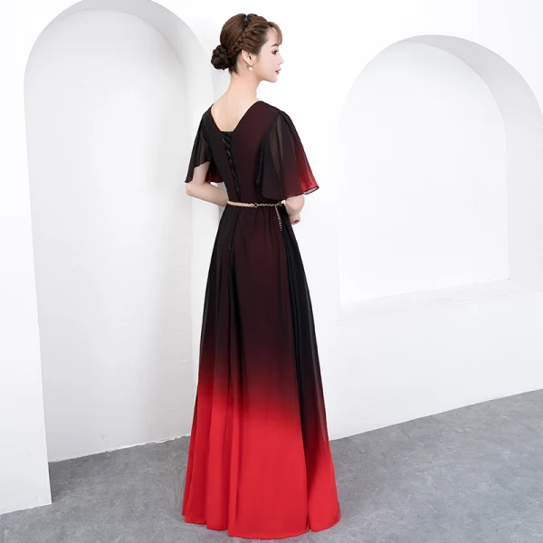 Chic / Belle Dégradé De Couleur Longue Robe De Soirée 2018 Princesse V-Cou Tulle Dos Nu Soirée Robe De Ceremonie