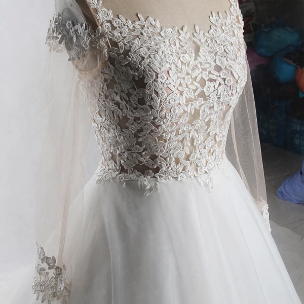 Amazing / Unique Ivory Cathedral Train Wedding 2018 A-Line / Princess Long Sleeve U-Neck Tulle See-through Appliques Backless Pierced Wedding Dresses