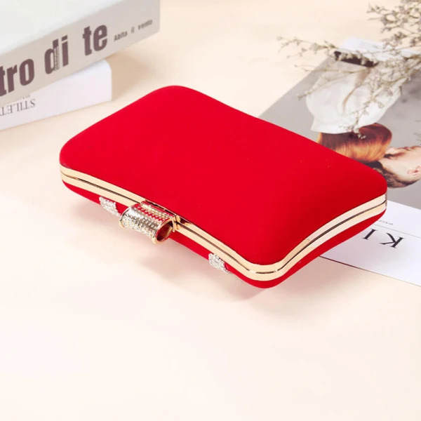 Chic / Beautiful Red Clutch Bags Beading Rhinestone Velour Cocktail Party Evening Party Accessories 2019