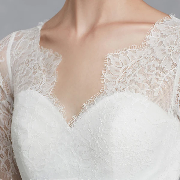 Klassisk Eleganta Vita Bröllopsklänningar 2020 Prinsessa V-Hals 1/2 ärm Halterneck Broderade Royal Train Bröllop