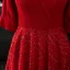 Stunning Bling Bling Burgundy Plus Size Evening Dresses  2020 A-Line / Princess V-Neck Tulle 3/4 Sleeve Beading Sequins Sweep Train Evening Party Formal Dresses