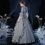 Vintage / Retro Medieval Sky Blue Ball Gown Prom Dresses 2021 1/2 Sleeves Square Neckline Floor-Length / Long Crossed Straps Handmade  Beading Pearl Tassel Printing Cosplay Prom Formal Dresses