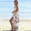 Bohemia Beach White Floor-Length / Long Maxi Dresses 2018 A-Line / Princess Chiffon V-Neck Backless Strappy Printing Summer Short Sleeve Womens Clothing