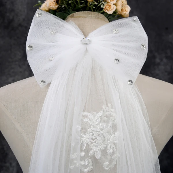 Voile De Mariée Blanche Tulle Dentelle Élégant 2017 En Dentelle Paillettes Appliques Brodé
