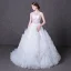 Sexy Pierced Wedding Dresses 2017 A-Line / Princess Scoop Neck Sleeveless Appliques Lace White Ruffle Tulle Court Train