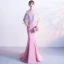 Chic / Beautiful Blushing Pink Evening Dresses  2017 Trumpet / Mermaid U-Neck Charmeuse Appliques Backless Evening Party Formal Dresses