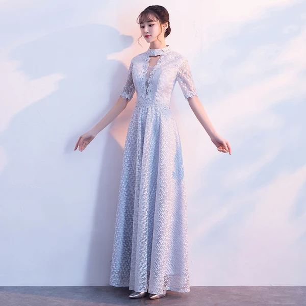Chic / Belle Argenté Robe De Soirée 2017 Tulle Bretelles croisées Dos Nu Perlage Faux Diamant Col Haut Robe De Ceremonie
