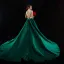 Style Chinois Vert Foncé Robe De Bal 2017 Col Haut Sans Manches Appliques Dos Nu Noeud Ceinture Satin Robe De Ceremonie Chapel Train