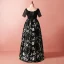 Chic / Beautiful Black Plus Size Evening Dresses  2018 A-Line / Princess V-Neck Tulle Satin Backless Printing Crossed Straps Summer Short Sleeve Evening Party Formal Dresses