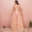 Flower Fairy Beige Plus Size Evening Dresses  2018 A-Line / Princess V-Neck Tulle Appliques Backless Beading Crystal Evening Party Prom Dresses