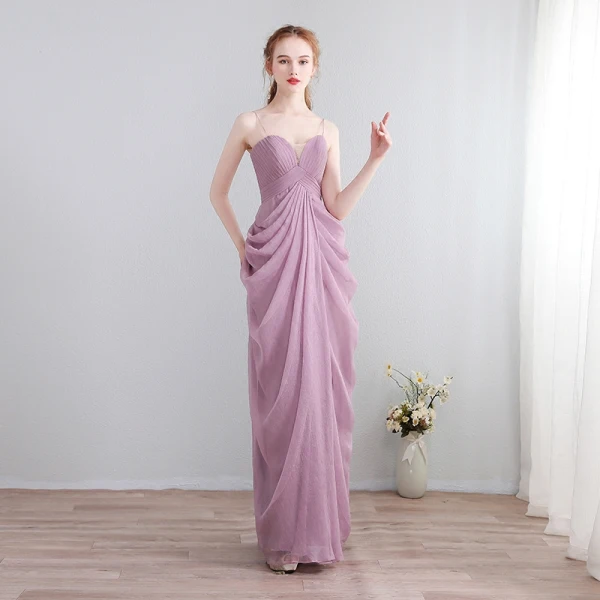 Simple Lilas Robe De Soirée 2018 Chiffon V-Cou Soirée Robe De Ceremonie