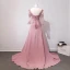 Luxury / Gorgeous Court Train Blushing Pink Evening Dresses  2018 Long Sleeve A-Line / Princess U-Neck Lace-up Appliques Backless Beading Evening Party Formal Dresses