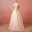 Classic Elegant Gold Plus Size Wedding Dresses 2018 A-Line / Princess Lace Tulle U-Neck Appliques Backless Wedding