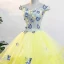 Flower Fairy Yellow Prom Dresses 2018 Ball Gown V-Neck Tulle Embroidered Appliques Backless Prom Formal Dresses