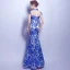 Chinese style Royal Blue Floor-Length / Long Evening Dresses  2018 Trumpet / Mermaid High Neck Charmeuse Appliques Backless Printing Evening Party Formal Dresses