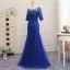 Chic / Belle Bleu Roi Trompette / Sirène Train De Balayage Robe De Mère De Mariée 2019 Dentelle Tulle U-Cou Appliques Dos Nu Perlage Brodé Paillettes Église Robe Pour Mariage