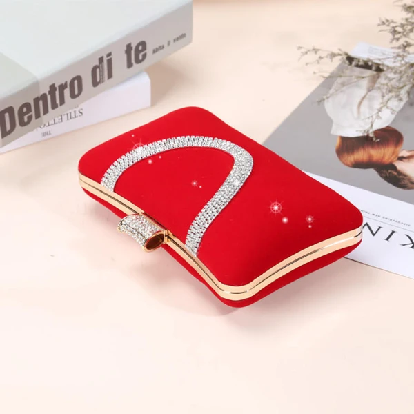 Chic / Beautiful Red Clutch Bags Beading Rhinestone Velour Cocktail Party Evening Party Accessories 2019