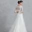 Klassisk Eleganta Vita Bröllopsklänningar 2020 Prinsessa V-Hals 1/2 ärm Halterneck Broderade Royal Train Bröllop