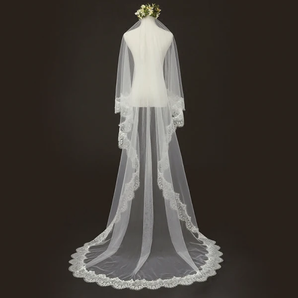 Unique Ivoire Tulle En Dentelle 2 m Chapel Train Appliques Voile De Mariée 2018