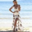 Bohemia Beach White Floor-Length / Long Maxi Dresses 2018 A-Line / Princess Chiffon V-Neck Backless Strappy Printing Summer Short Sleeve Womens Clothing