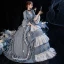 Vintage / Retro Medieval Sky Blue Ball Gown Prom Dresses 2021 1/2 Sleeves Square Neckline Floor-Length / Long Crossed Straps Handmade  Beading Pearl Tassel Printing Cosplay Prom Formal Dresses